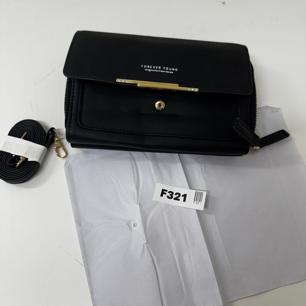 NEW Forever Lovely Black Wallet Crossbody Clutch Zip Around Phone Purse F321